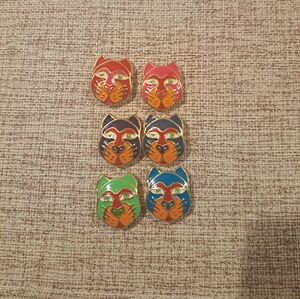 Vtg 6 Laurel Burch Cat Head Button Covers